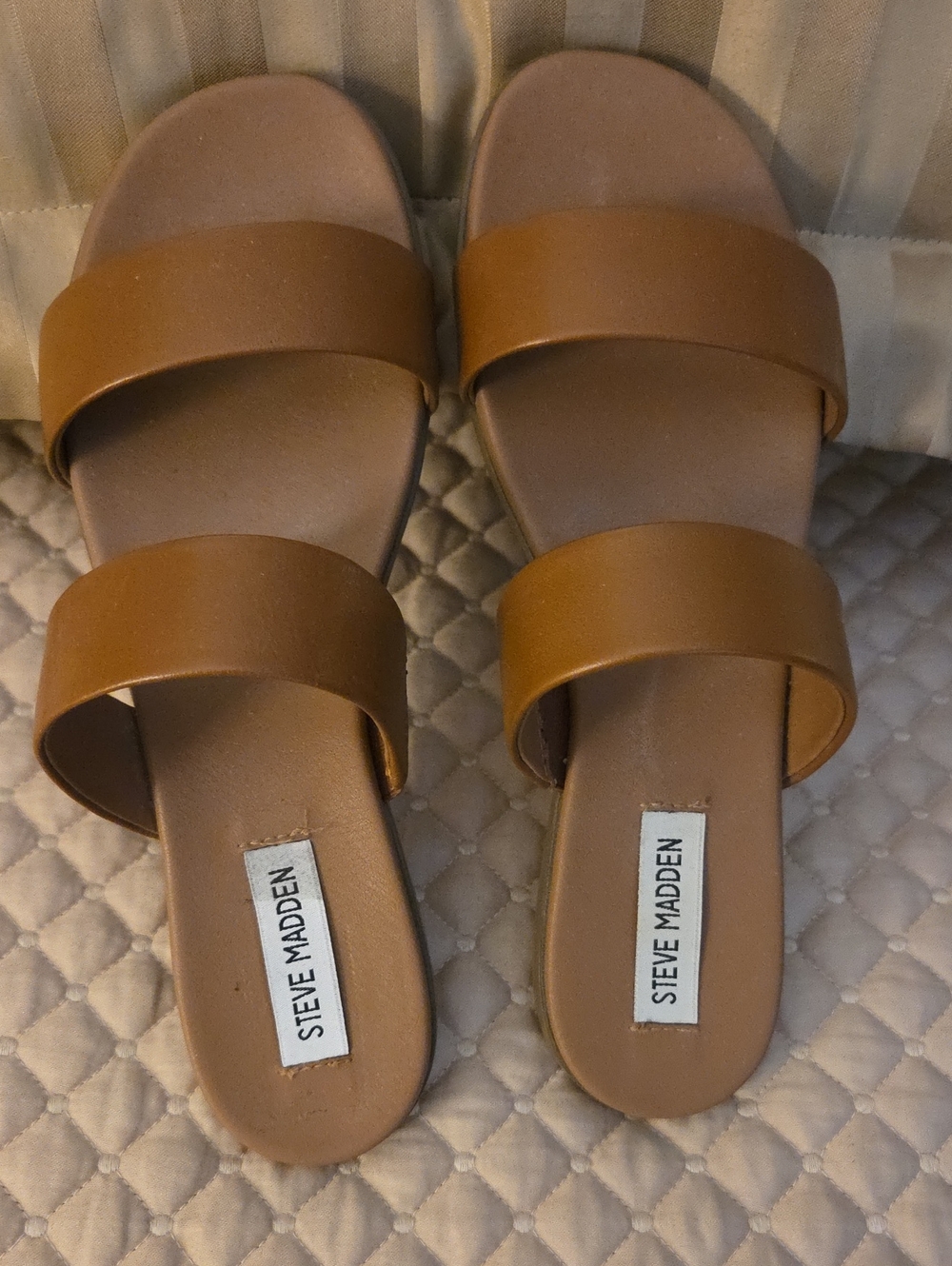 Steve Madden Tan Double-Band Slide Sandals